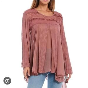 Free People Tunic Women's Medium Penny Lane Boho Sheer Woven Lace Cactus Flower